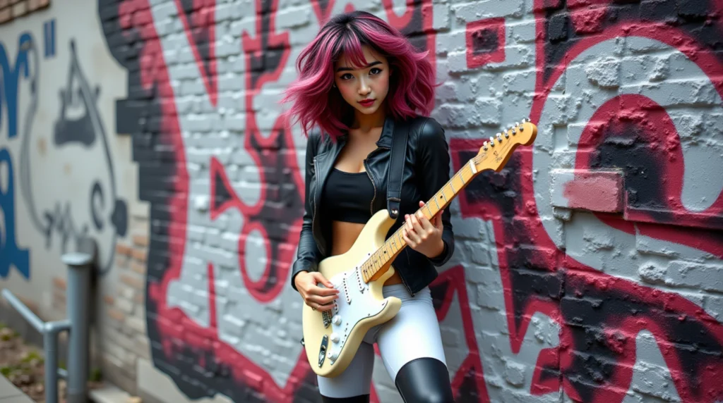 Sayaka Cruz Run Wild music video scene with rebellious rock style and guitar
