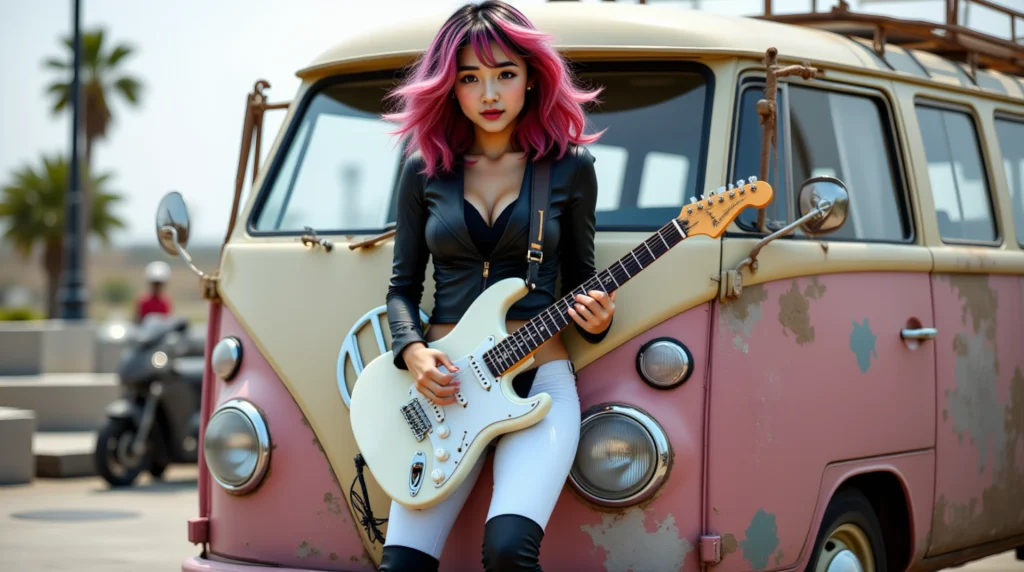 Sayaka Cruz walking scene from Sayaka Walk music video with pink hair aesthetic
